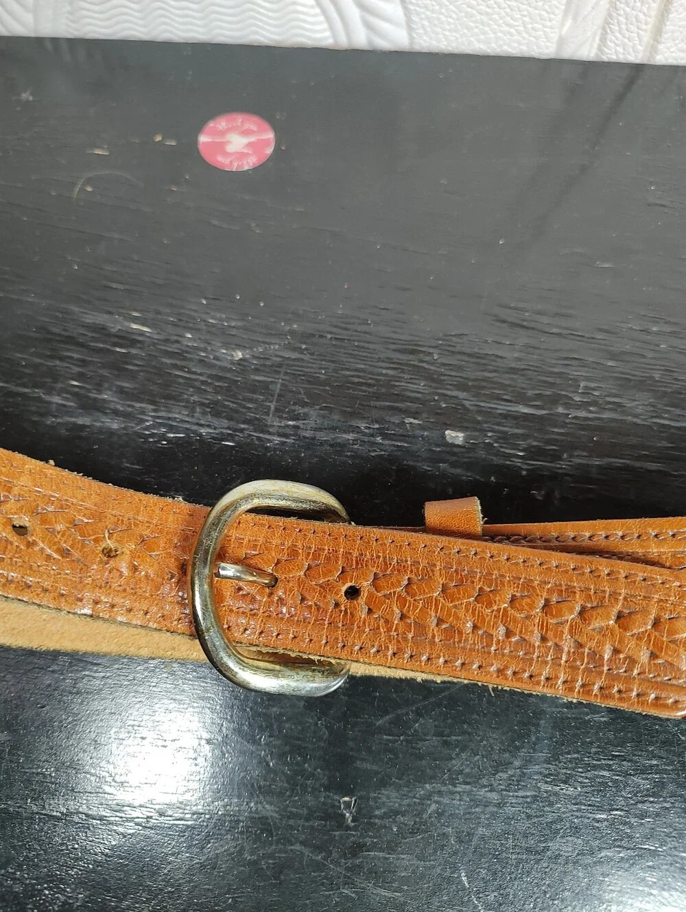 Genuine Tan Leather Belt with Gold Tone D-Ring Buckle Size 36